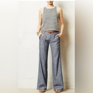 Anthropologie Pilcro Letterpress Linen Low Rise Wide Leg Pants Size 0 Petite